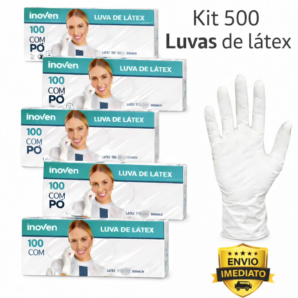 Luva de Látex Descartável Com Pó 500 Unidades Alta Resistência Uso Profissional