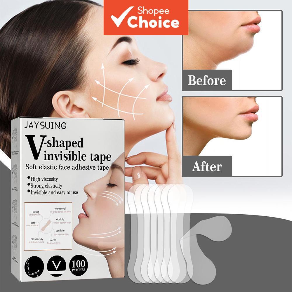 Fita Invisível Profissional de Lifting Facial 100 Unidades – Adesivos em V à Prova d’Água para Rugas, Papadas e Queixo