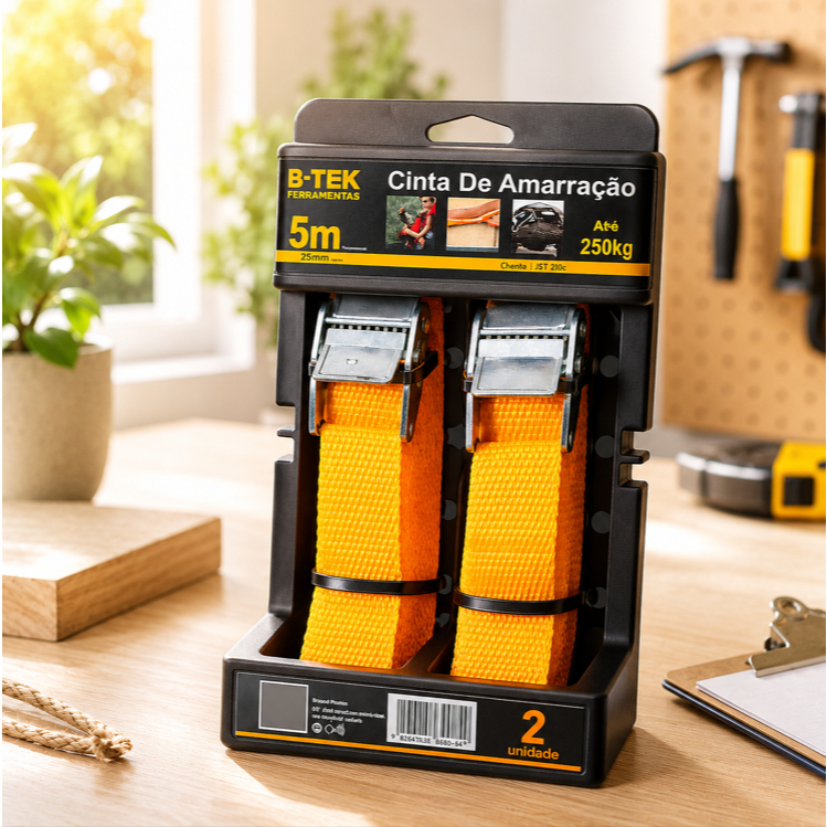 Kit C/ 2 Cintas de Amarração de Carga Profissional P/ 250KG c/ 2,5m Por Unidade