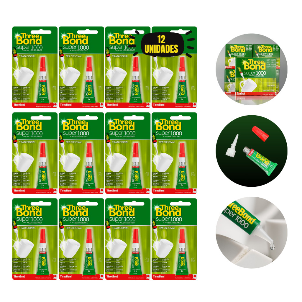 Kit 12 Unidades Cola Instantânea ThreeBond Super 1000 Original Alta Fixação Profissional