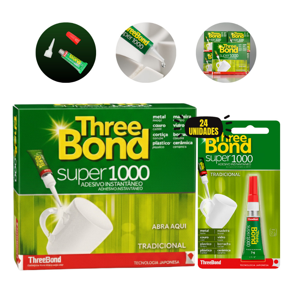 Kit 24 Unidades Cola Instantânea ThreeBond Super 1000 Original Alta Fixação Profissional