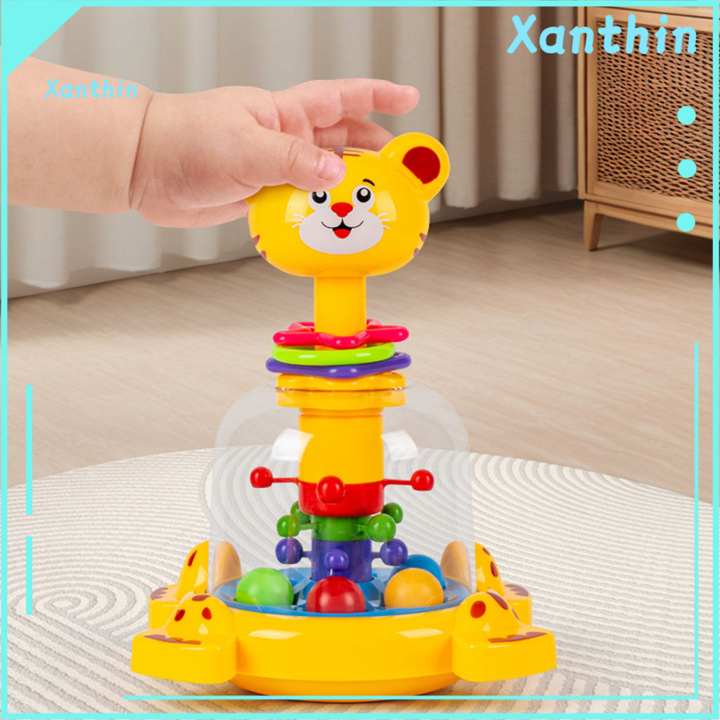 Kids Press Toy Interactive Cartoon Giraffe Tiger – Rotating Jumping Ball Educational Spinner for Toddlers Boys Girls F