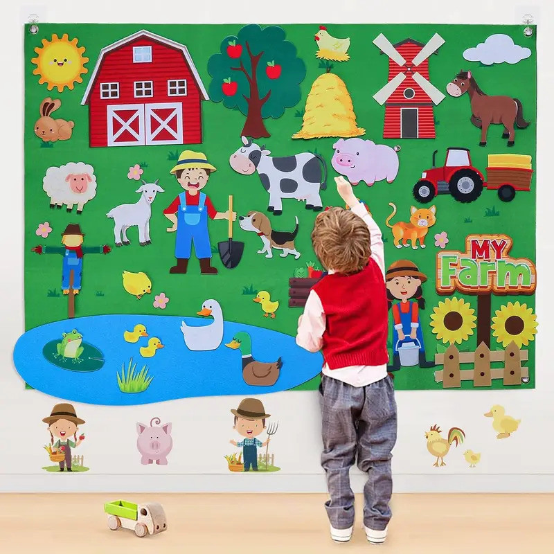 Felt Story Board Set Toy for kids Farm Animals Preschool Education Early Learning Interactive Play Mat Wall Hanging Gift