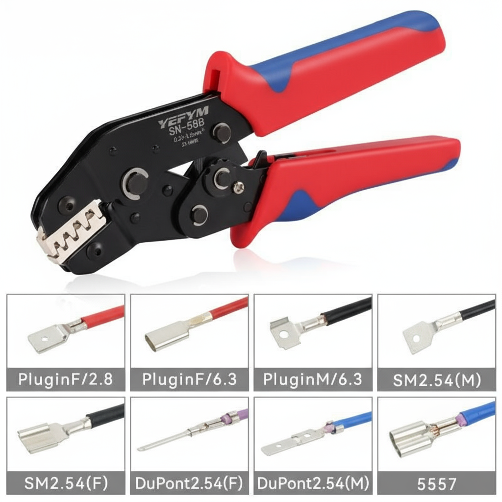 Alicate crimpador de barril sem isolamento SN-58B para 23-16 AWG 0.25-1.5mm2, compatível com terminais Dupont Molex JST