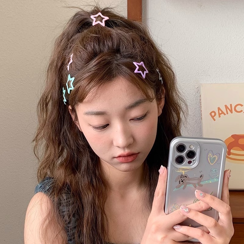 Pentagram Y2K Hair Clips for Women, Side Bang BB Clips, Dopamine‑Colored Children's Enamel Hair Barrettes