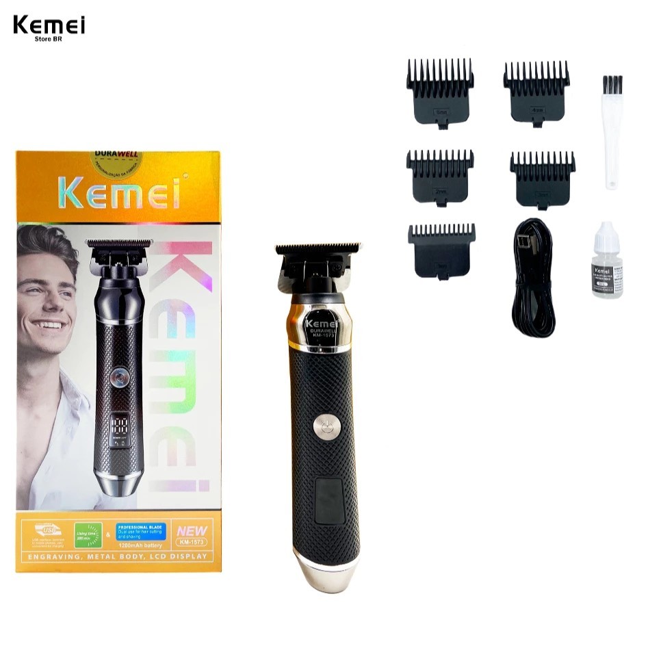 Máquina de cortar cabelo e barba Kemei corte e acabamento profissional hair Clipper km-1573