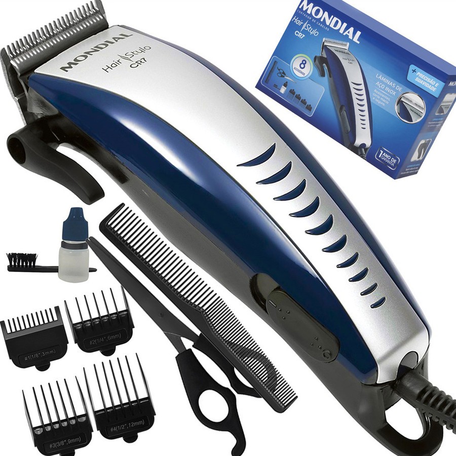 Kit Maquina de Corte Mondial Cabelo Barba Hair Stylo CR-07 com 4 Pentes