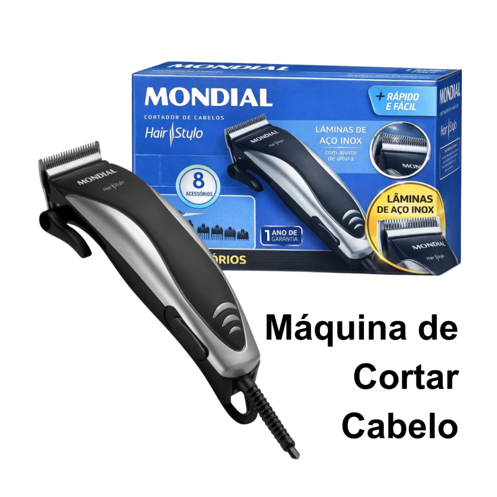 Máquina de Cortar Cabelo Mondial C/8 Acessórios - Hair Stylo - 220V