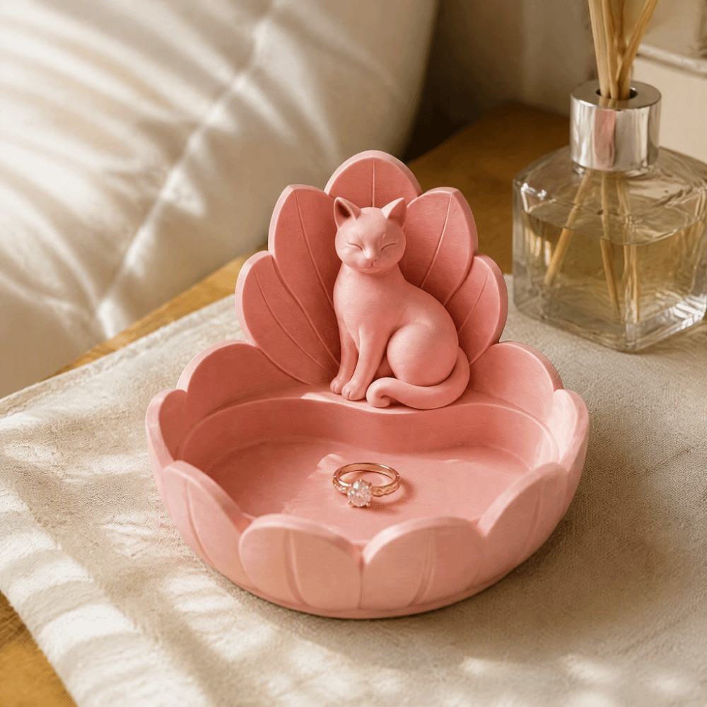 Prato De Bugigangas , Bandeja De Armazenamento De Joias Vintage Fofa , Suporte Leve De Estatueta De Gato Em Forma De Lót