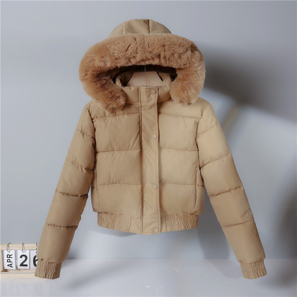 Outono Inverno Algodão Acolchoado Jaqueta Feminina Gola De Pele Grande Puffer Solta Grossa Quente Sólido Curto Parkas Ou