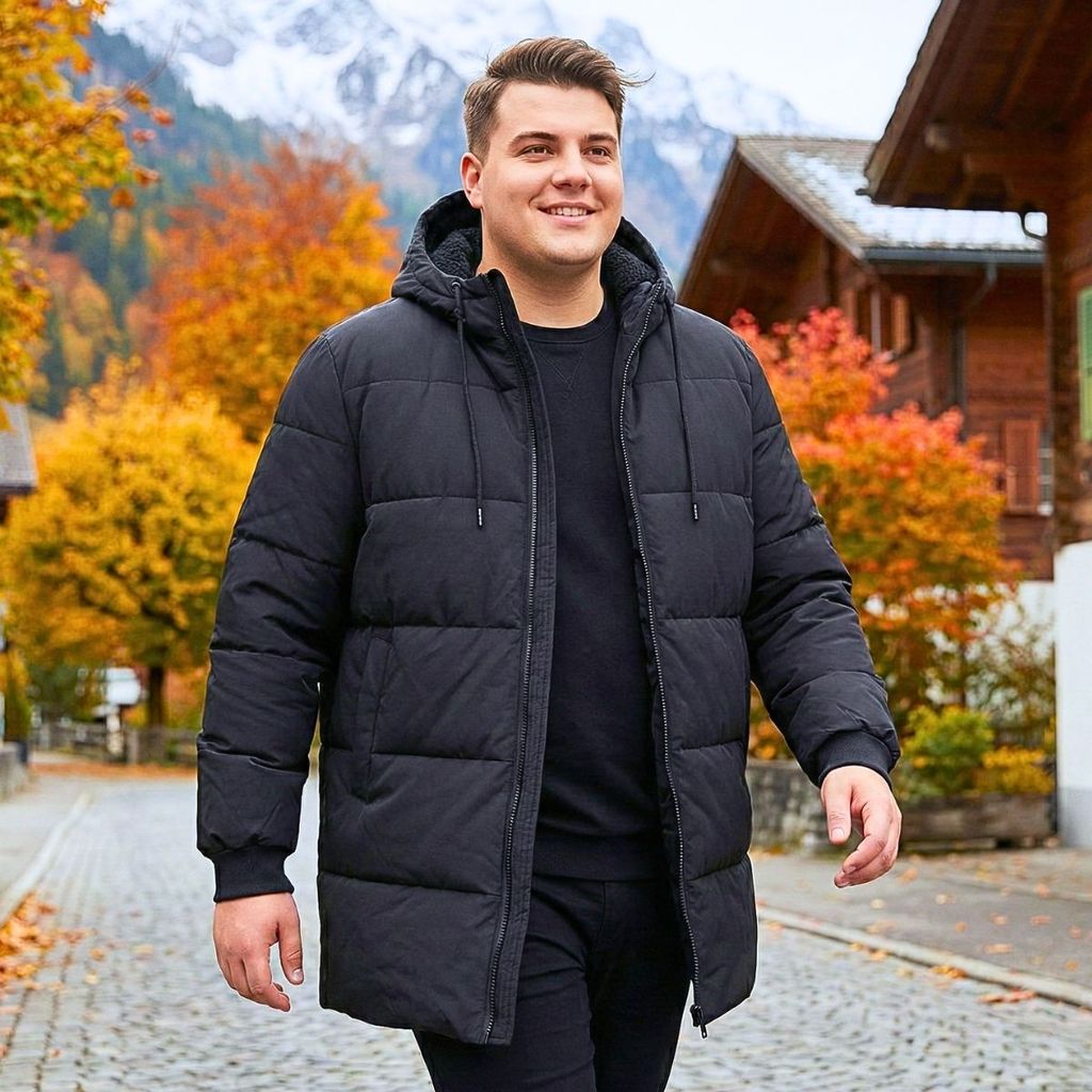 Jaqueta Puffer Parka Masculina Plus Size Longa Com Capuz