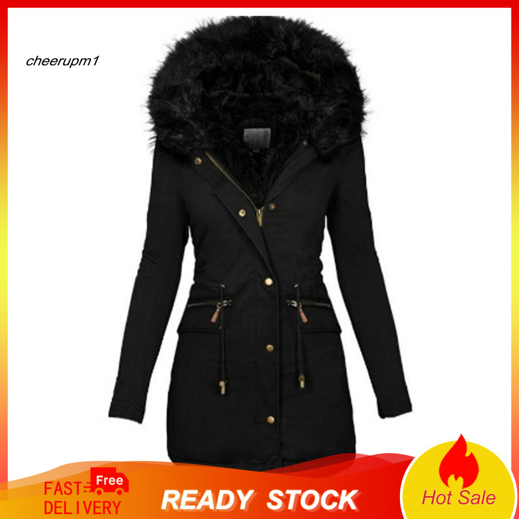 Women Cotton Blend Coat Comfortable Winter Women’s Long Fleece Lined Warm Puffer Jacket Hooded Thick Parka with Pocket