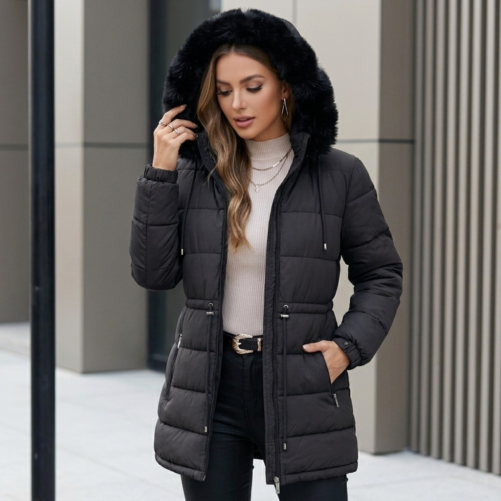 Parka Casaco Feminino Puffer Bobojaco Pelúcia Inverno Capuz Pelinhos Manga Longa
