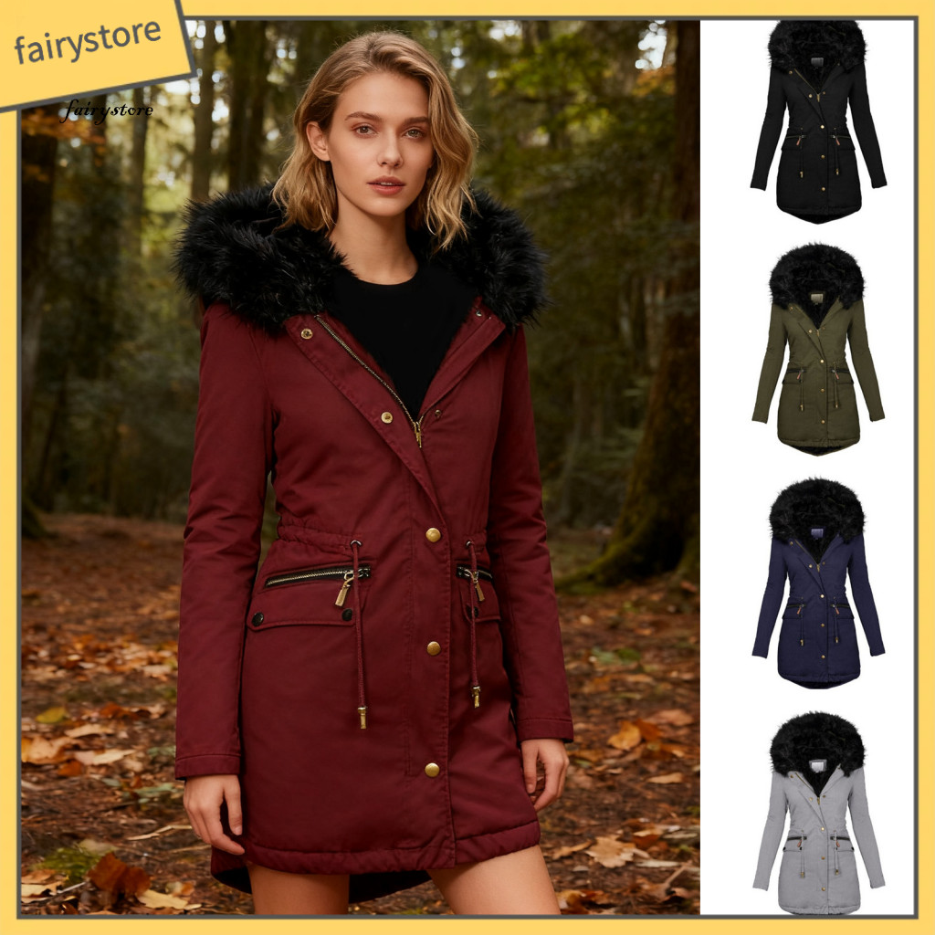 Women Cotton Blend Coat Slim Fit Women’s Long Winter Fleece Lined Warm Puffer Jacket Hooded Thick Parka with Pockets a