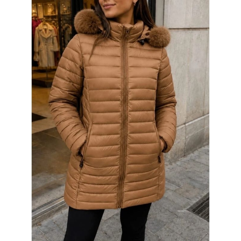 Casaco Jaqueta Parka Alongado feminino Puffer Impermeável Peluciado Capuz Removível Frio Intenso Premium
