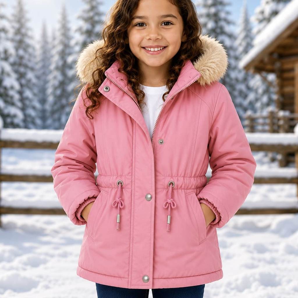 Parka Infantil Casaco De Frio Menina Juvenil Blusa Pro Fio Kids Jaqueta Peluciada Capuz Removível Puffer Quentinha