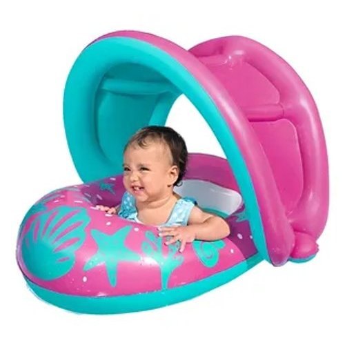 Boia Bote Inflavel Infantil Piscina Rosa ou Verde com Cobertura para Proteção Solar