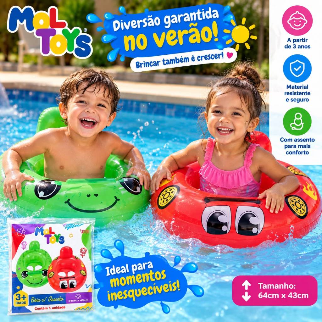Boia Infantil Inflável com Assento e Encosto para Piscina 64x43cm – +3 Anos.