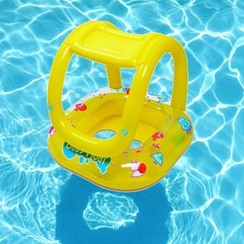 Boia Inflável Bebê Infantil com Assento e Cobertura Solar Piscina Praia Brinquedo Criança