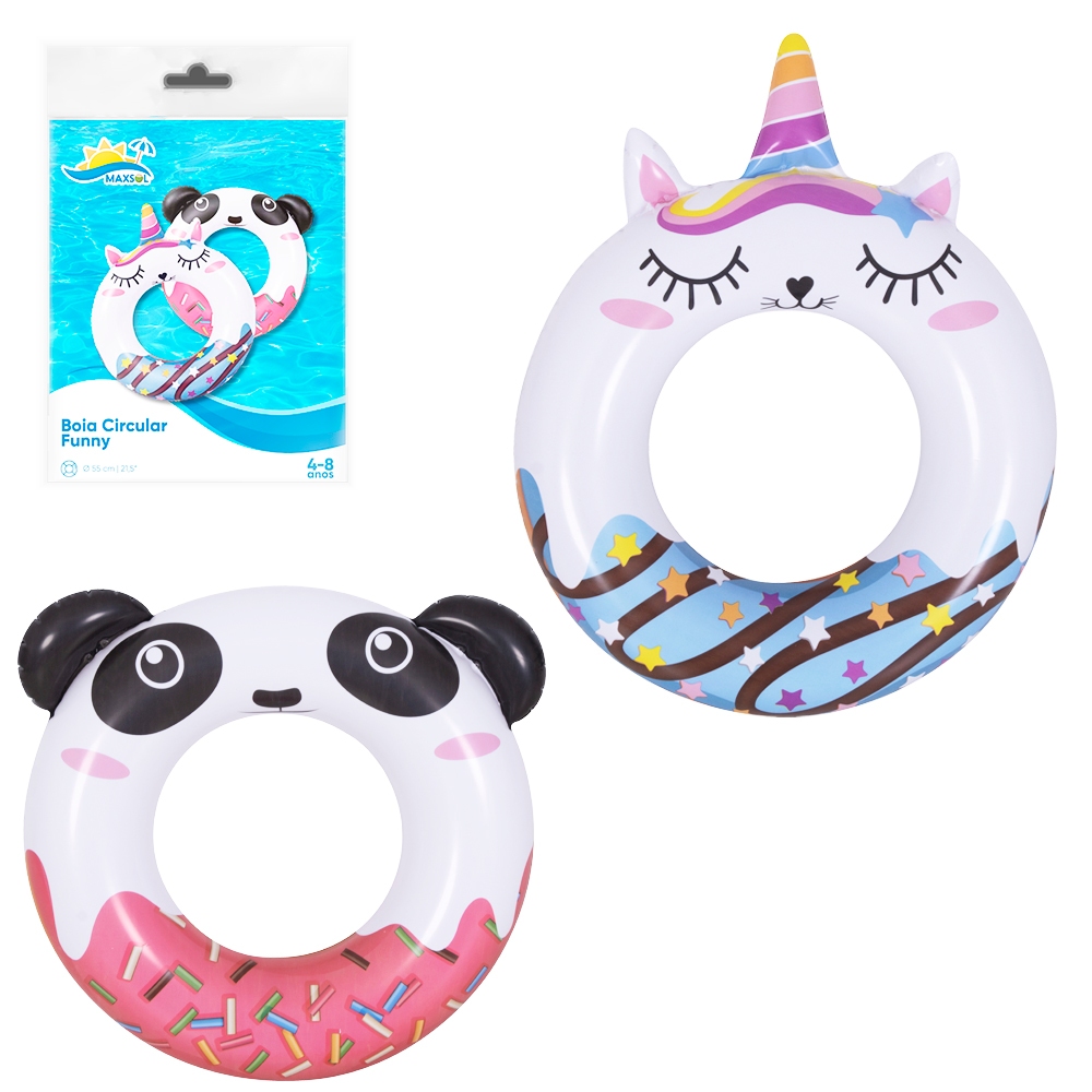 Boia Redonda Inflável Infantil Bichinhos Fofos Piscina Diversão 55CM
