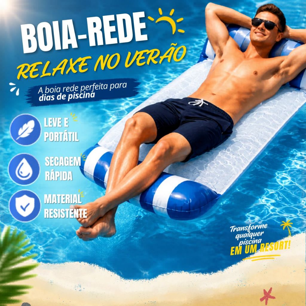 Boia Rede Piscina Cama Flutuante Reclinável Inflável Adulto e Infantil Espreguiçadeira Brozeamento