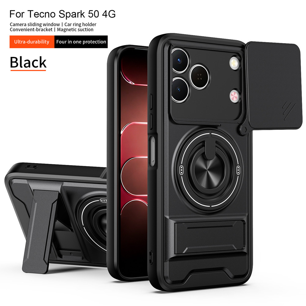 Capa Magnética De Telefone Para TECNO Spark 50 4G 5G Slide Camera Lens Protection Vertical Kickstand Ring Traseira À Pro