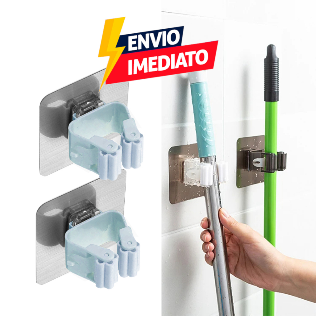 Kit 3 Suportes de parede para vassoura, pás, rodos e utesencilios de cozinha e lavandeira instala fácil auto-colante