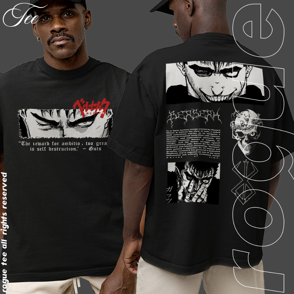 Camiseta Basica e OVERSIZED Eyes Guts Reward Berserk Armor Falcao God Hand Anime Unissex