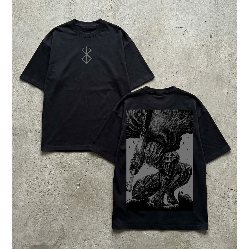 Camiseta Oversized Berserk Guts Armadura Negra Estampa Anime Dark Fantasy Streetwear Unissex