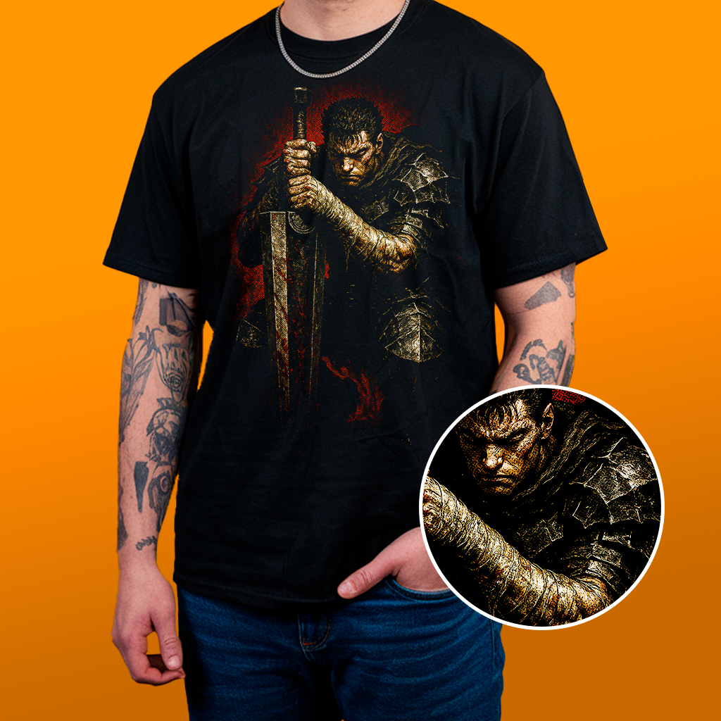 Camiseta GUTS Berserk - Estampa Reticulada Algodão 30.1