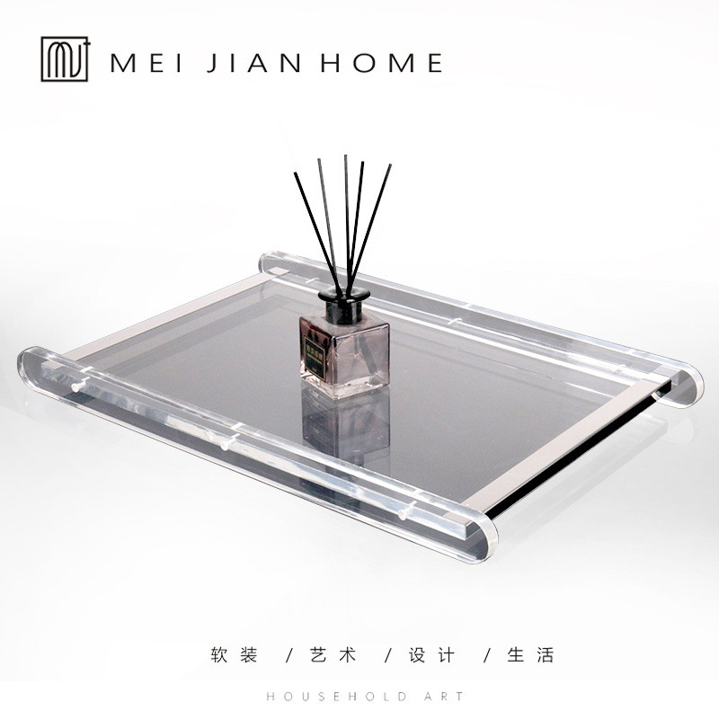 Simple modern desktop acrylic metal edge shelf tray for sales office display, entrance hall, and model home decoration