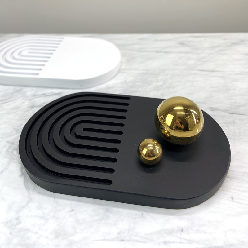 Nordic resin/Marble concave-convex tray, fruit plate, metal ball ornament, European-style dinner plate, entrance hall, m