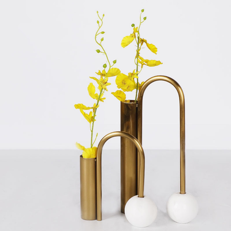 GXDF Simple and creative marble metal flower vase ornament for model home entrance and living room, light luxury dry flo