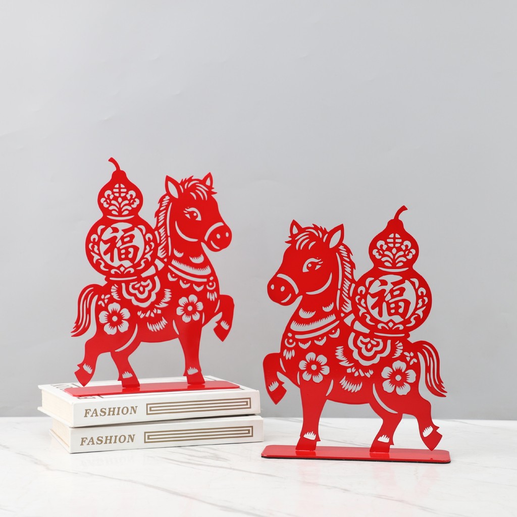 QJ7L New Chinese-style creative metal cut-out fortune character gourd and horse ornaments for entrance, TV cabinet, mode