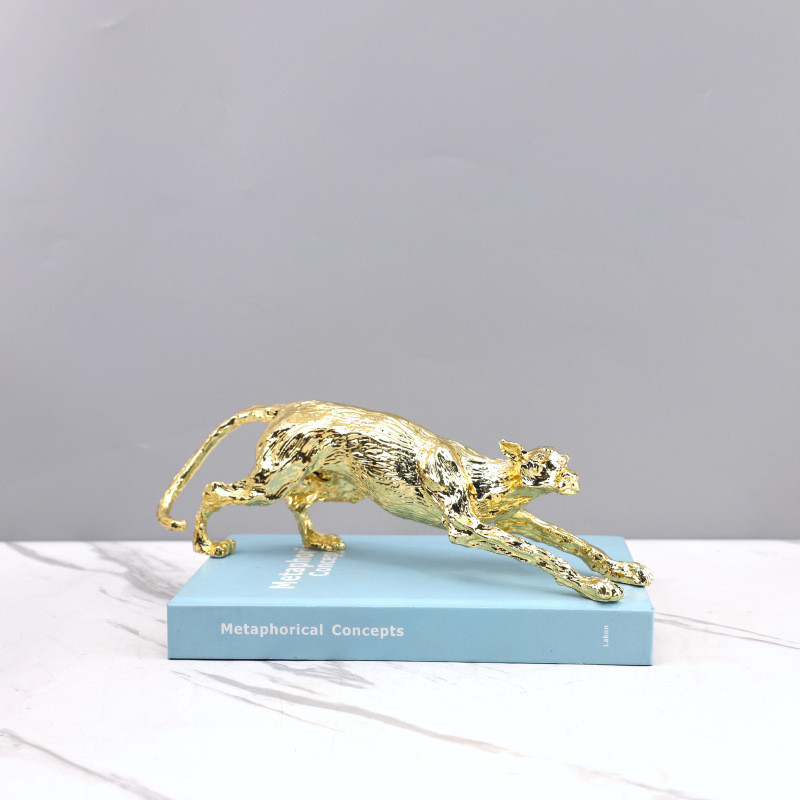 8IAV Modern minimalist electroplated metal leopard animal sculpture ornament for study, entrance hall, hotel, TV cabinet