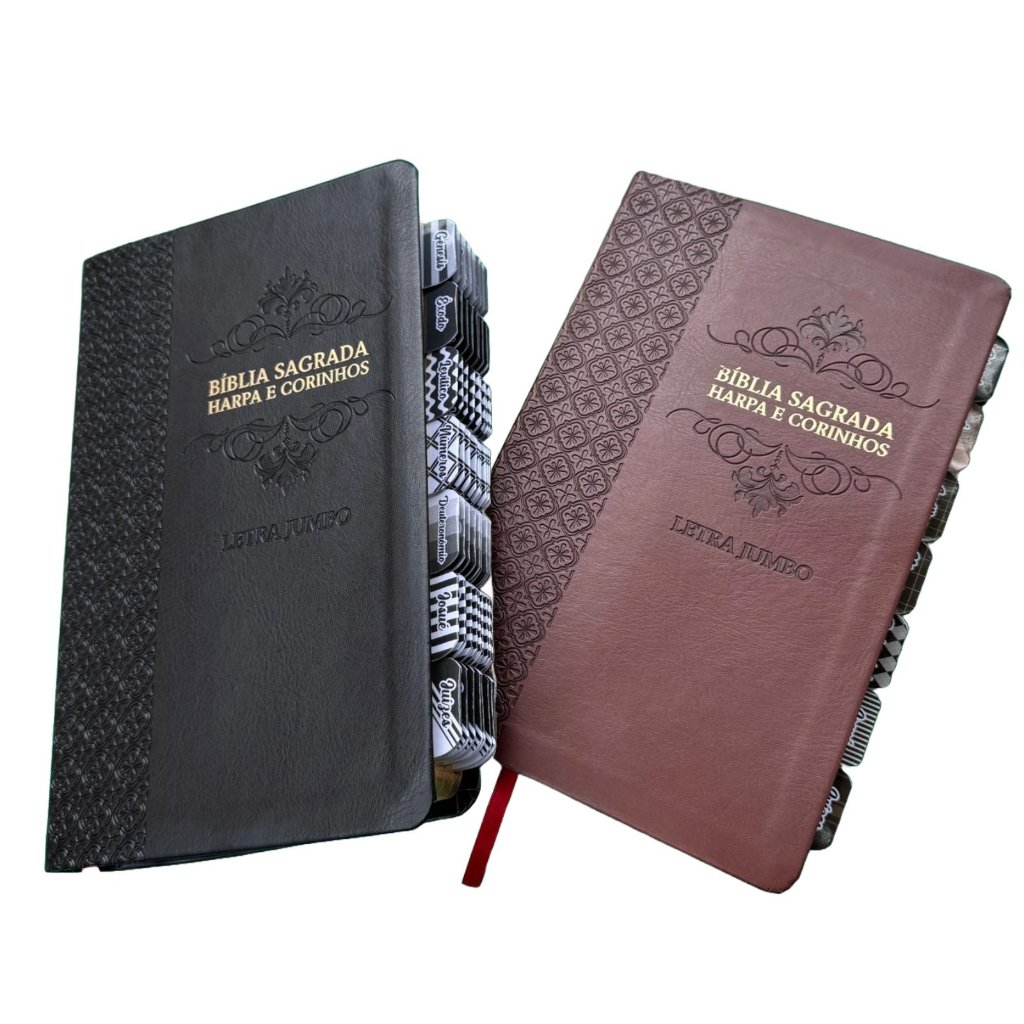 Bíblia Jumbo Capa Couro Luxo Flexivel 23x15cm Full Color Harpa Com Abas Adesivas