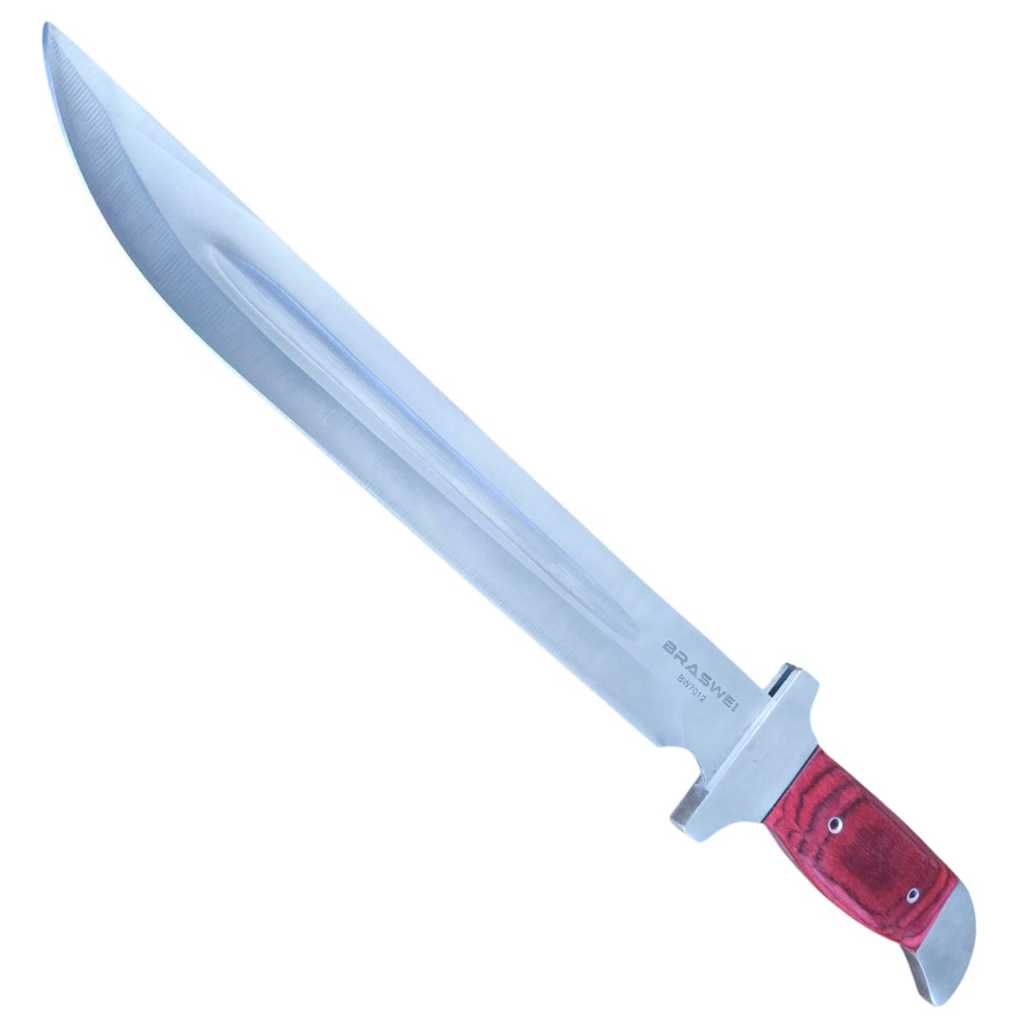 Faca De Cozinha Pesca Churrasco Full Tang Aço Inox Cabo Madeira Bainha Couro Lâmina Afiada BW7012