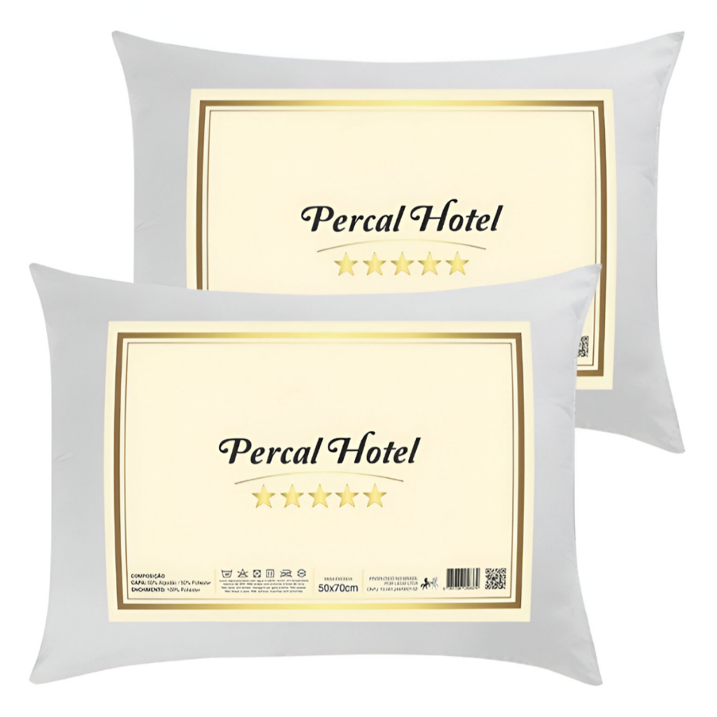 Travesseiros Luxo Percal Hotel 100% Fibra Siliconada Toque macio Lavável Antialergico 75x50