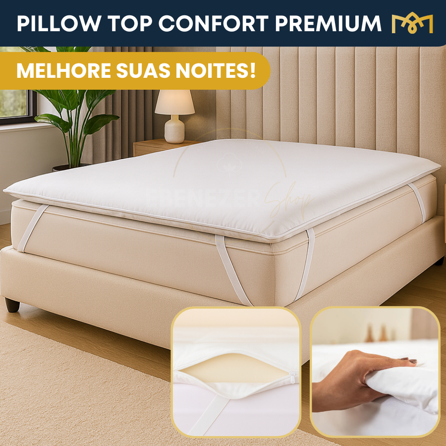 Pillow Top Liso Protetor De Colchão Espuma D18 Conforto Extra Percal 400 Fios Premium Luxo Hotel