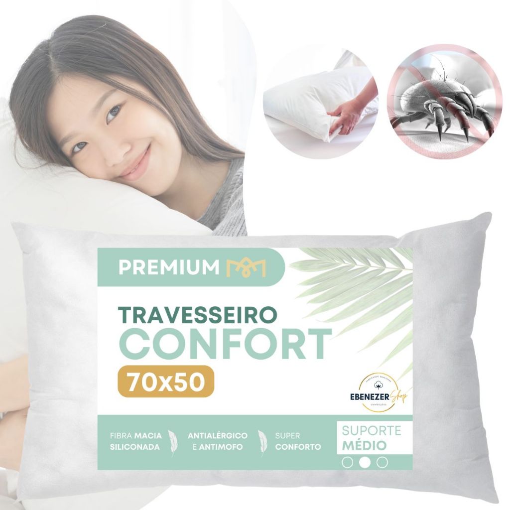 Travesseiro Fibra Siliconada 70x50cm Antialérgico Extra Macio Confortável Resistente Hotel Premium