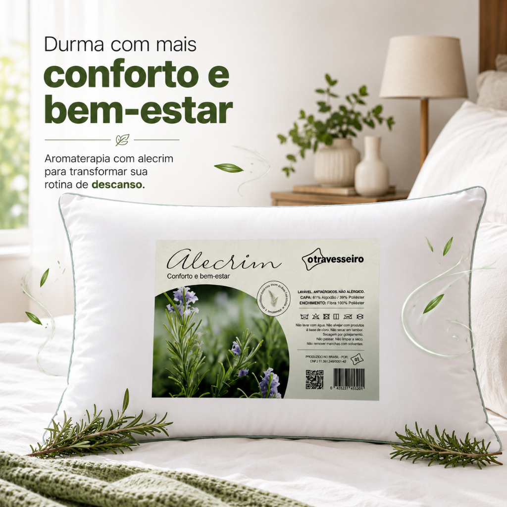 Travesseiro Com Aromaterapia Alecrim Antialérgico Toque Macio Tecido Percal Hotel 5 Estrelas 50X70cm