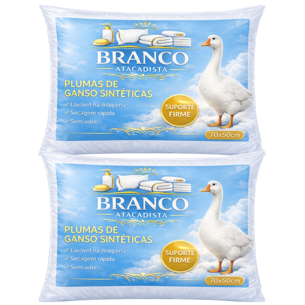 Travesseiros Premium Pluma de Ganso Hotel 70x50cm Macios Altos Luxo Antialérgicos Sono Confortável