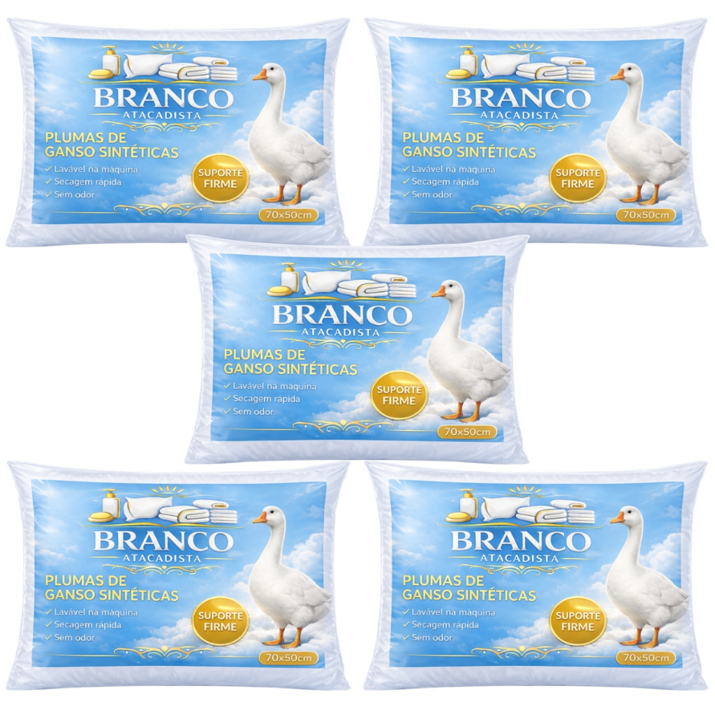 Travesseiros Premium Pluma de Ganso Hotel 70x50cm Macios Luxo Antialérgicos Sono Confortável