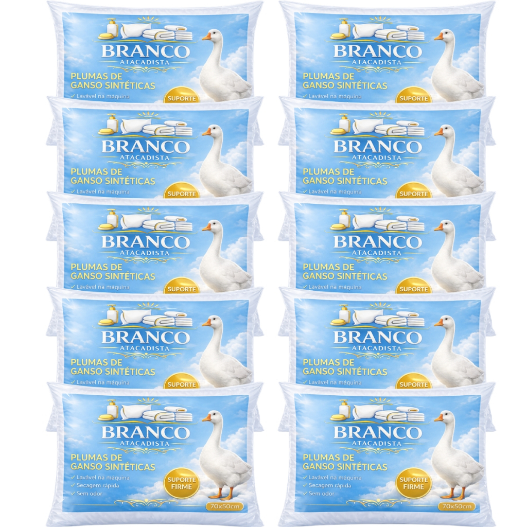 Travesseiros Pluma de Ganso Premium 70x50cm Alto Macio Antialérgico Luxo Hotel Toque Suave Não Deforma