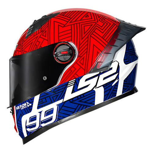 Capacete Ls2 Ff358 Pro Tiempo Branco Vermelho Azul Brilhante
