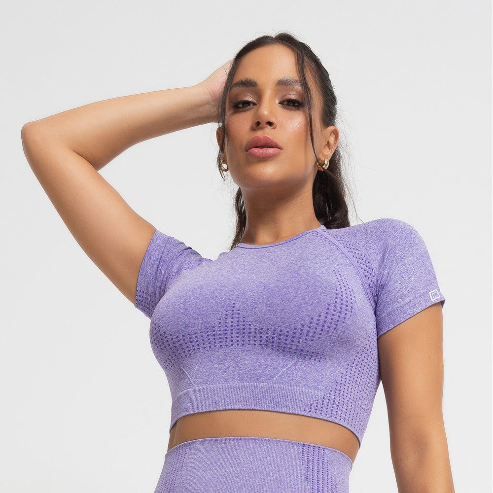 Top Cropped Seamless Rosa Mescla Sem Bojo Alta Compressão Tecido Tecnológico Honeybe