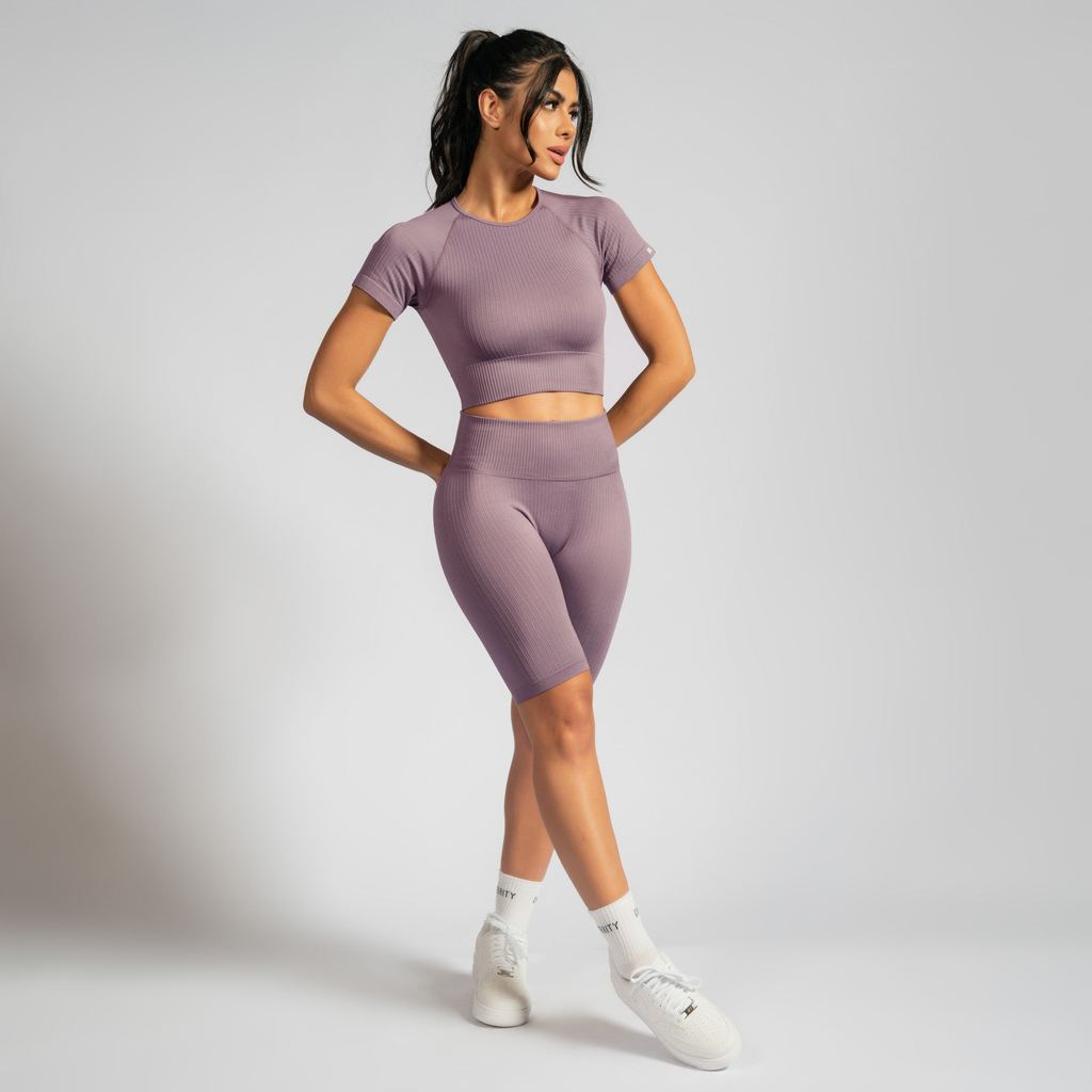 Top Cropped Seamless Canelado Roxo Sem Bojo Alta Compressão e Tecido Respirável