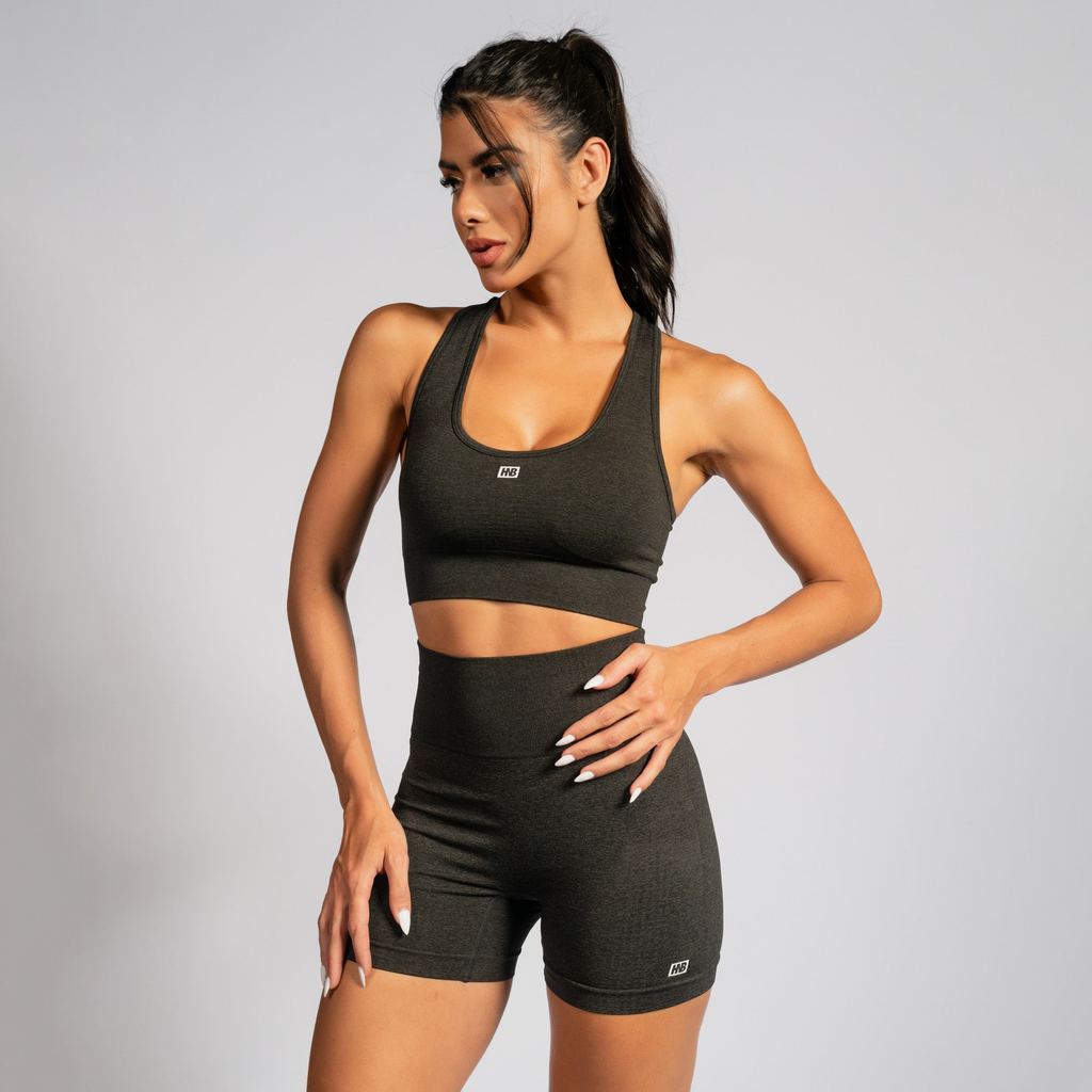Top Fitness Seamless Honey Be Mescla Escuro com Bojo Removível e Alta Compressão