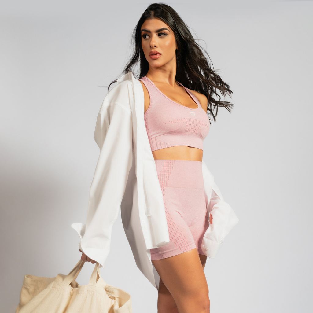 Top Fitness Honey Be Seamless Mescla Rosa Nadador com Bojo Removível e Alta Compressão