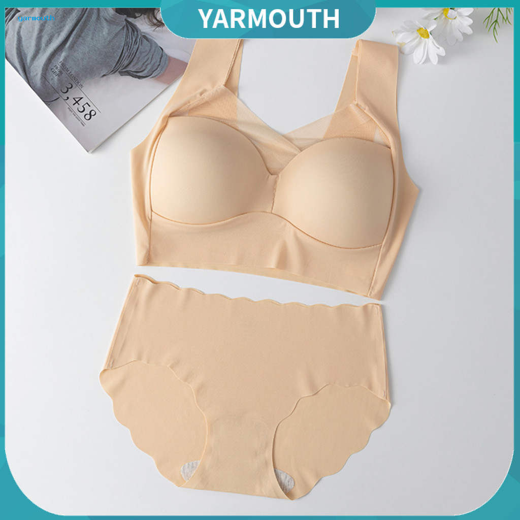 Seamless Underwear Set Anti-sagging Bra 2 Pcs Women Ice Silk Wireless Push-up Stretchy Panties Comfortable Elastic Strap